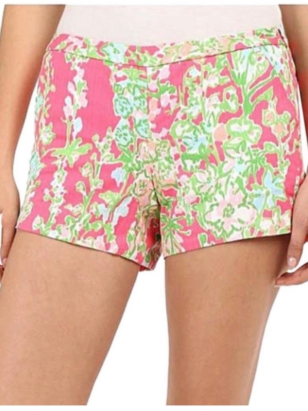 💕Lilly Pulitzer Flamingo Pink Floral Southern Charm Side zip Adie Shorts 0💕
